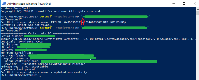 Windows-Certificate-Missing-Private-Key-Certutil-RepairStore