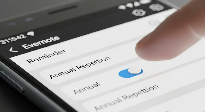 Evernote Android emlékeztetők beállítása éves ismétlődéssel