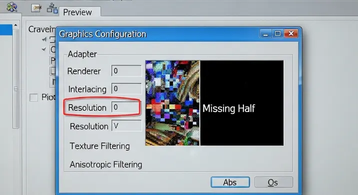 PCSX2 1.2.1 beállítás: képernyő felének hiányzó problémája