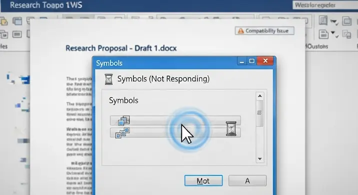 MS Word 2013 lefagyás: Szimbólumok ablak és kompatibilitási problémák