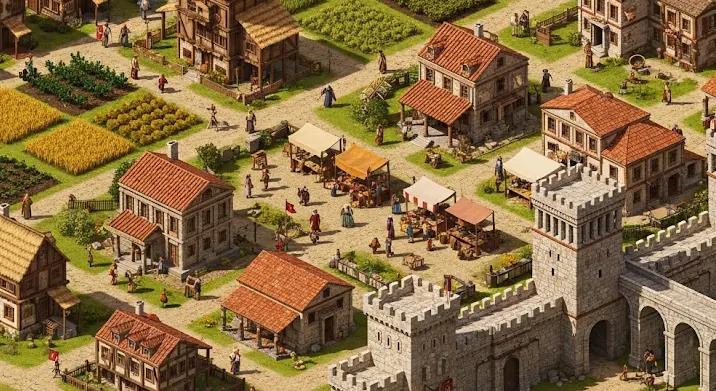 Városépítő stratégiai játékok: Knights and Merchants, Age of Empires, Caesar 3 stílusában