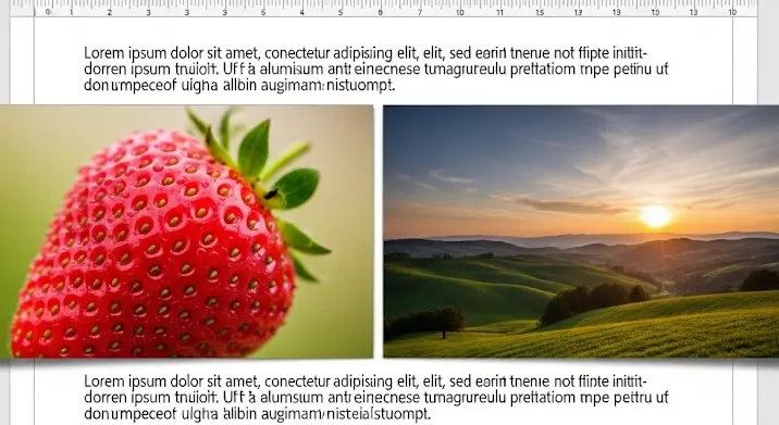 Szövegszerkesztőben két kép egymás mellé: szöveg alul és felül