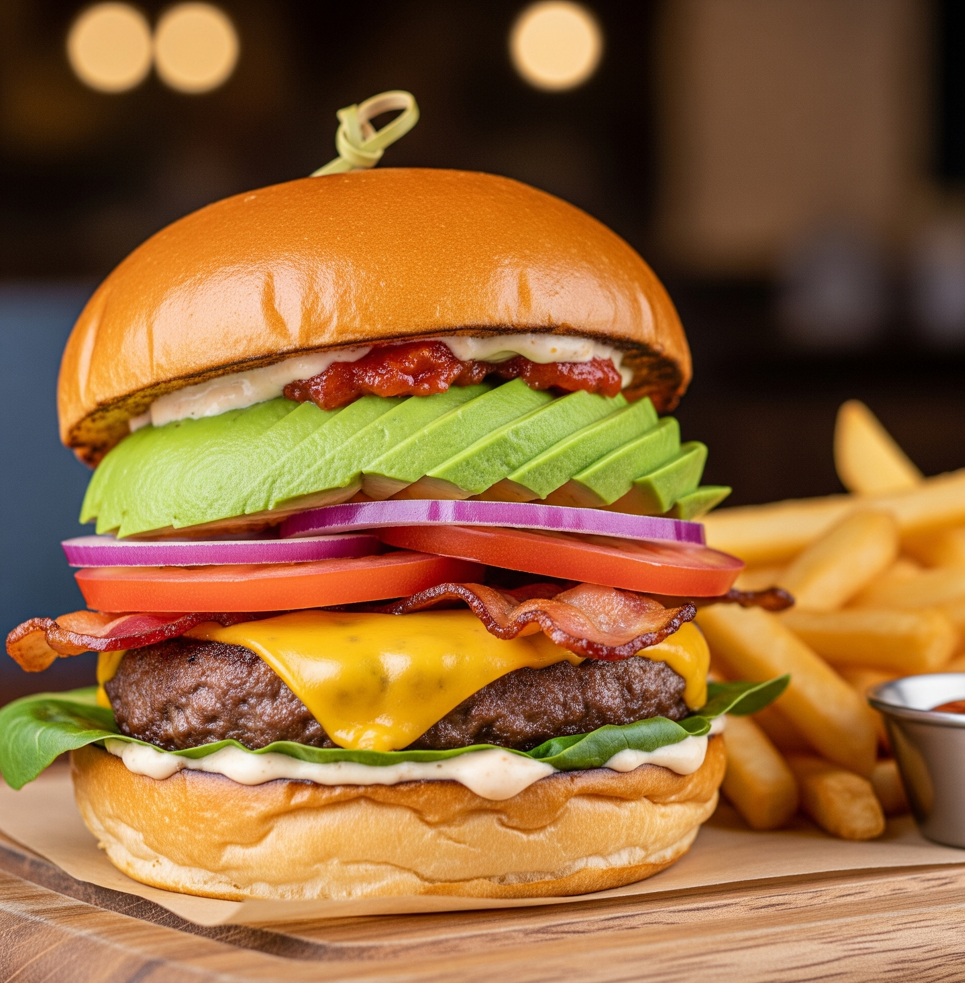 Avokádó gourmet hamburgerben.