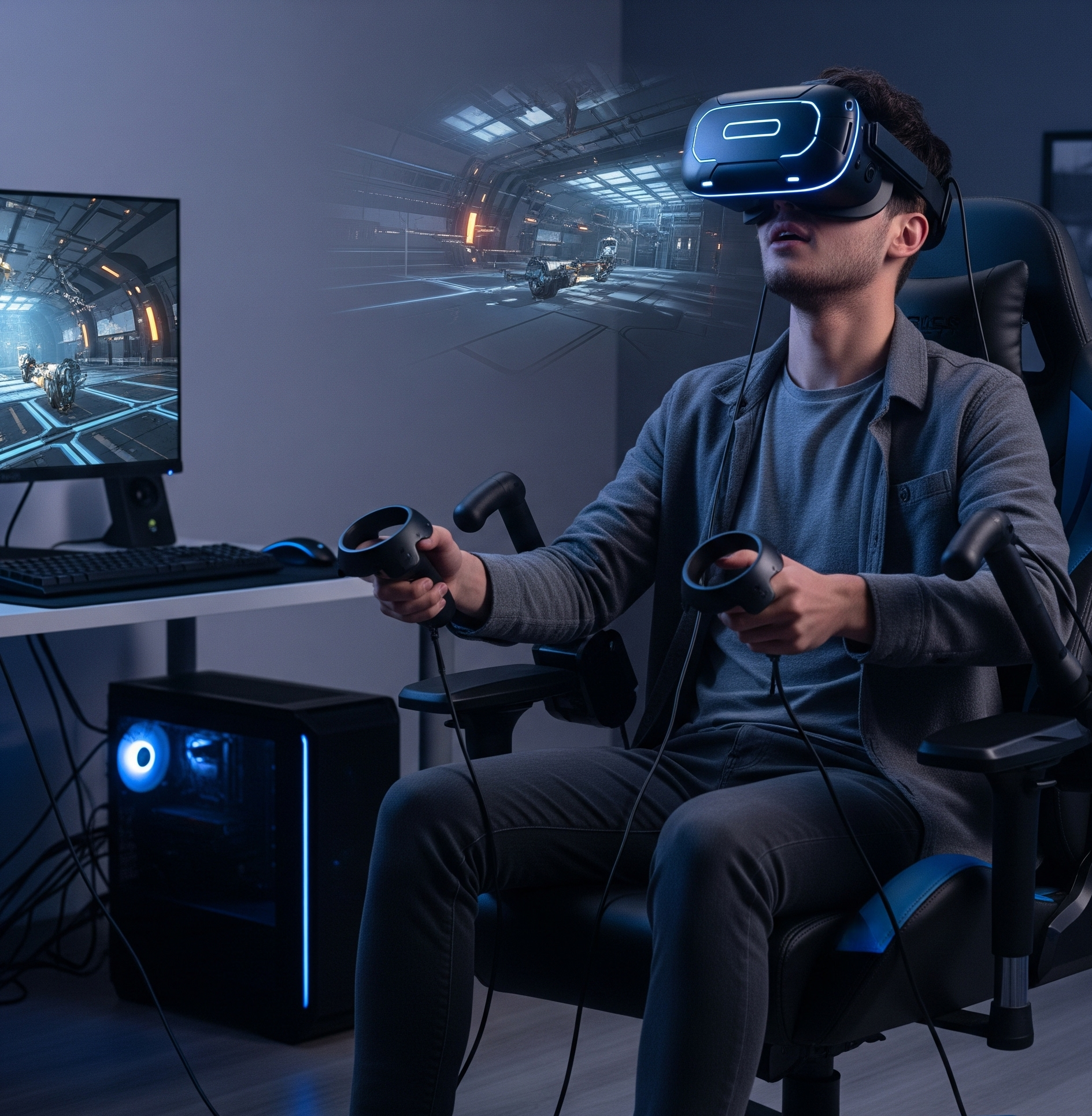VR gamer űrállomáson.