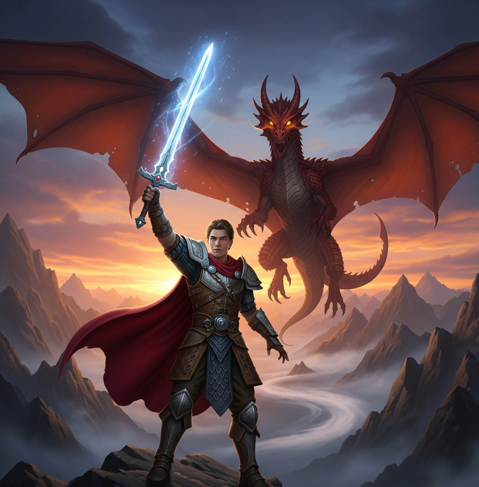 Fantasy hős sárkánnyal