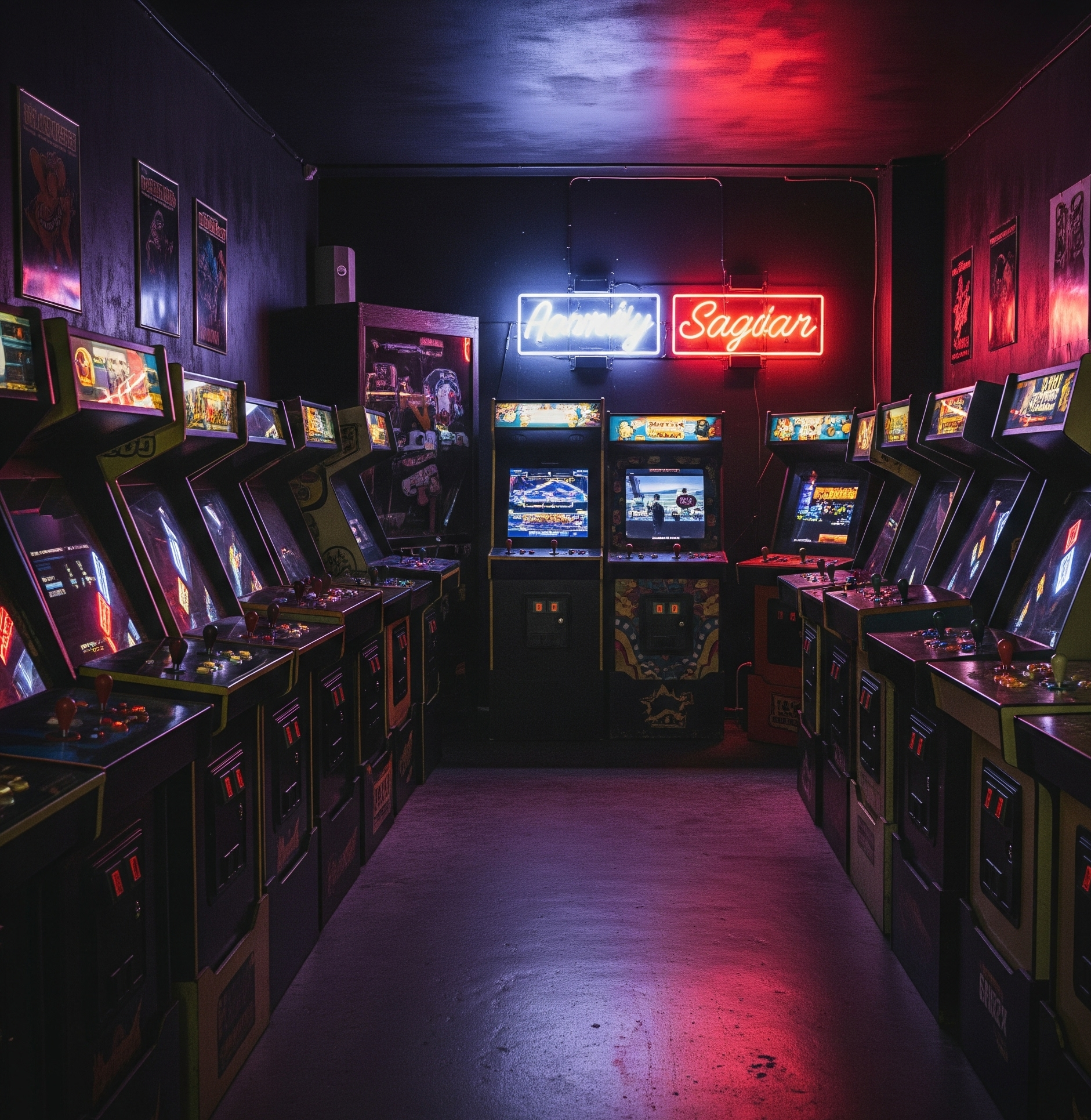 Retro arcade neonfénnyel.