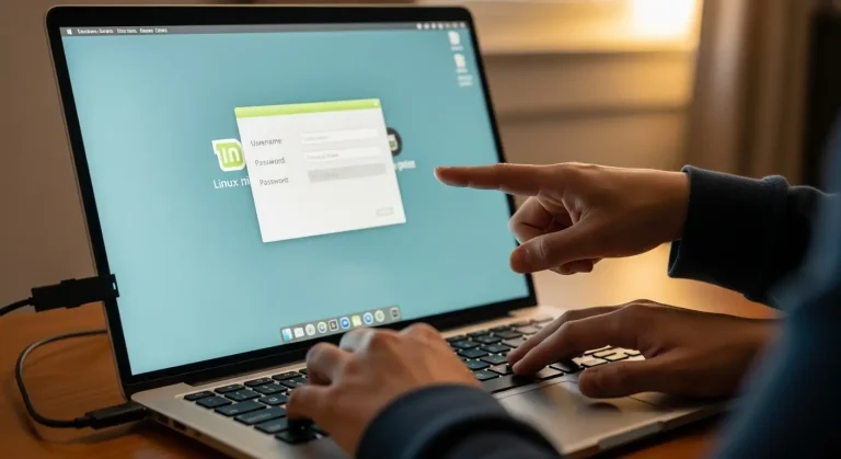 Linux Mint telepítés USB-ről: Név és jelszó beállítások