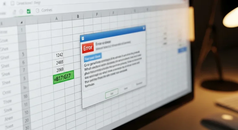 Excel hibaüzenet =B17:G17: mi a probléma?